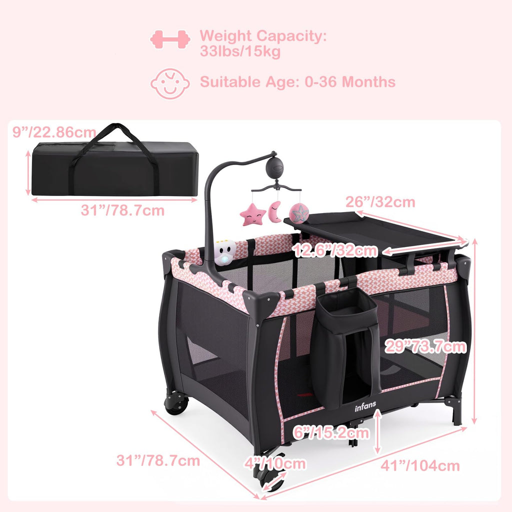 3 in 1 Pack and Play with Bassinet, Changing Table, Storage C579