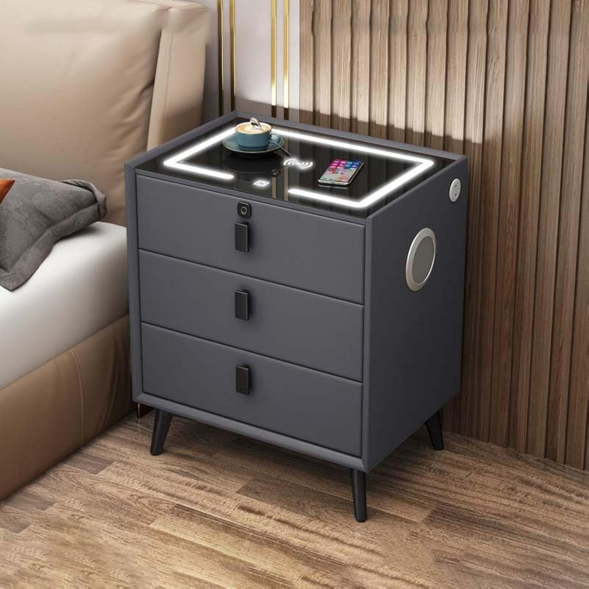 Gray 3 Drawer Smart Bedside Table S78508
