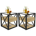Brown Wood Glass Metal End Table Set of 2 A79588