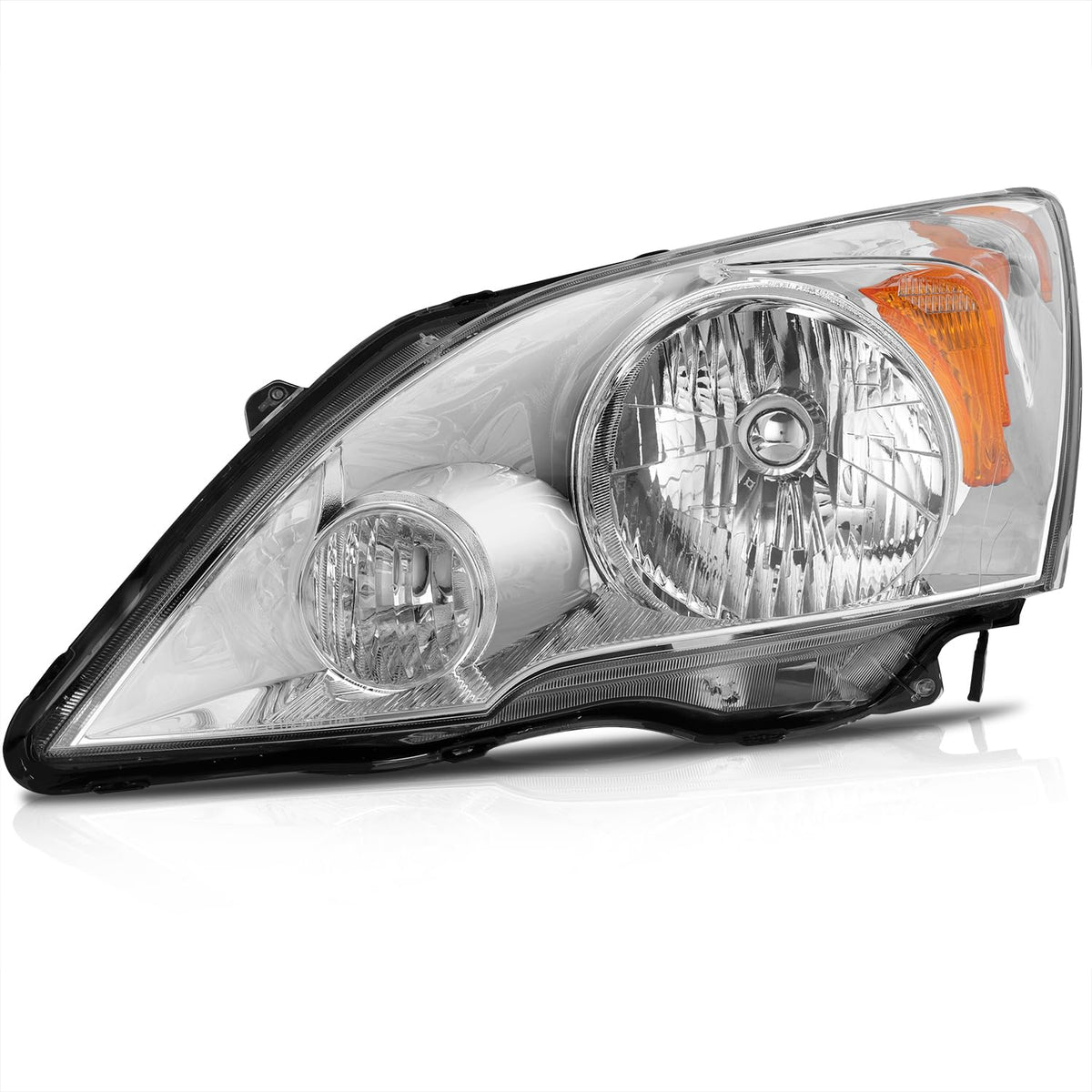 Headlight Assembly Chrome Housing Amber Reflector Clear Lens Driver and Passenger Side Pair Y4856