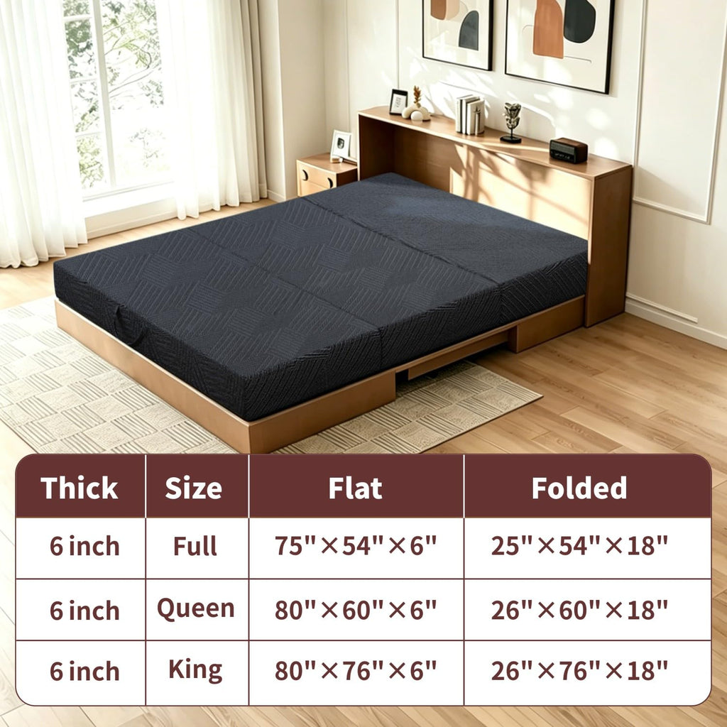 6 Inch Cooling Gel Memory Foam Trifold Mattress with Ice Silk Cover Y16924