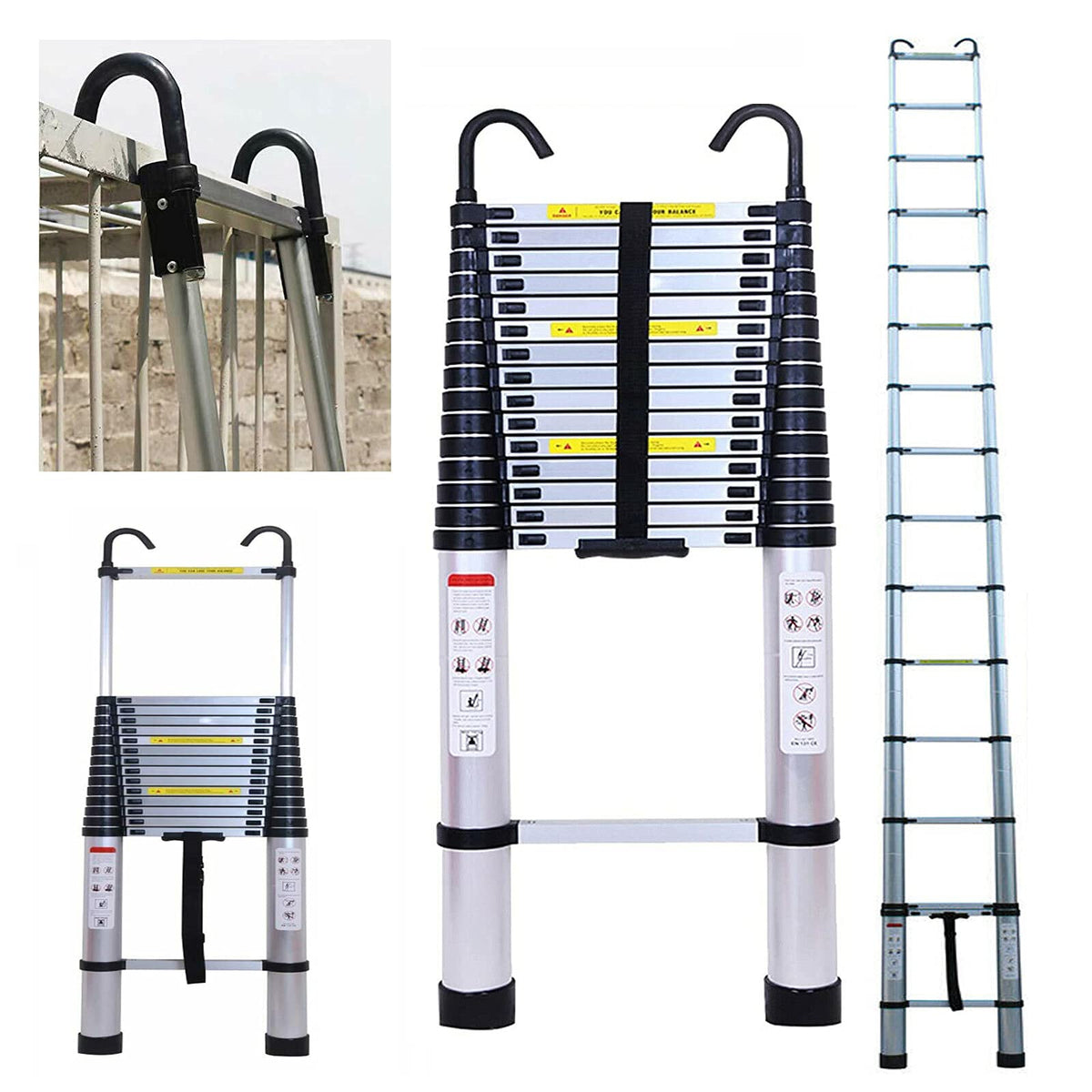 20.34 FT Aluminum Telescoping Extension Ladder 330lbs Capacity S123986