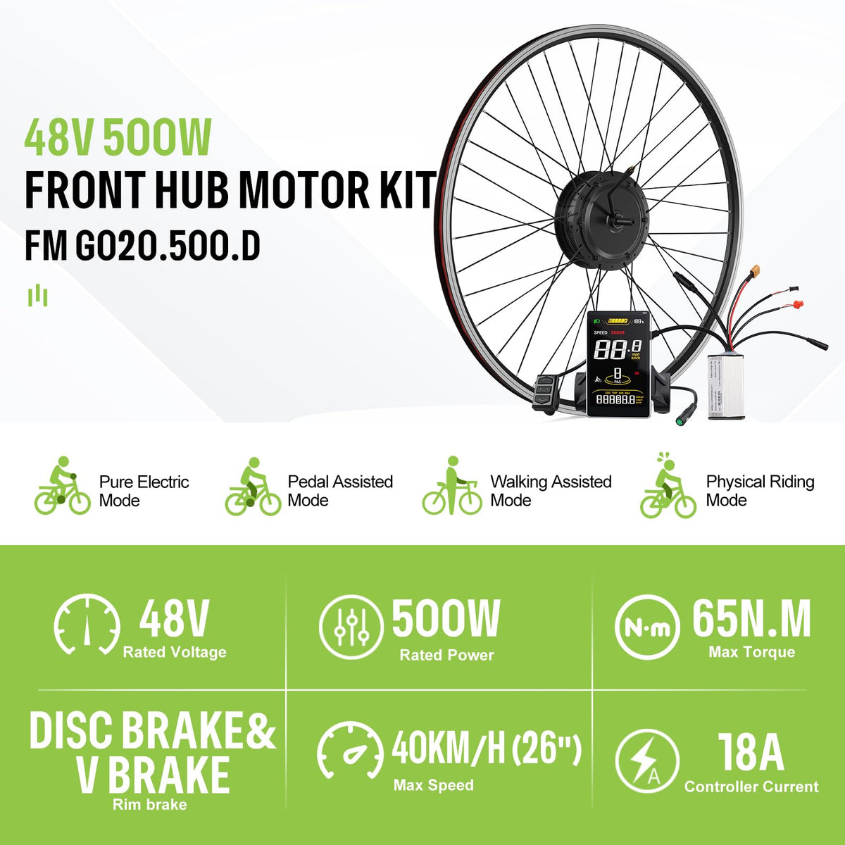 48V 500W Front Wheel Hub Motor Ebike Conversion Kit with Battery E692134