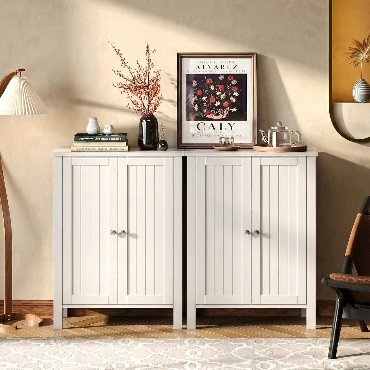 White Free Standing Bathroom Cabinet with Adjustable Shelf L315032
