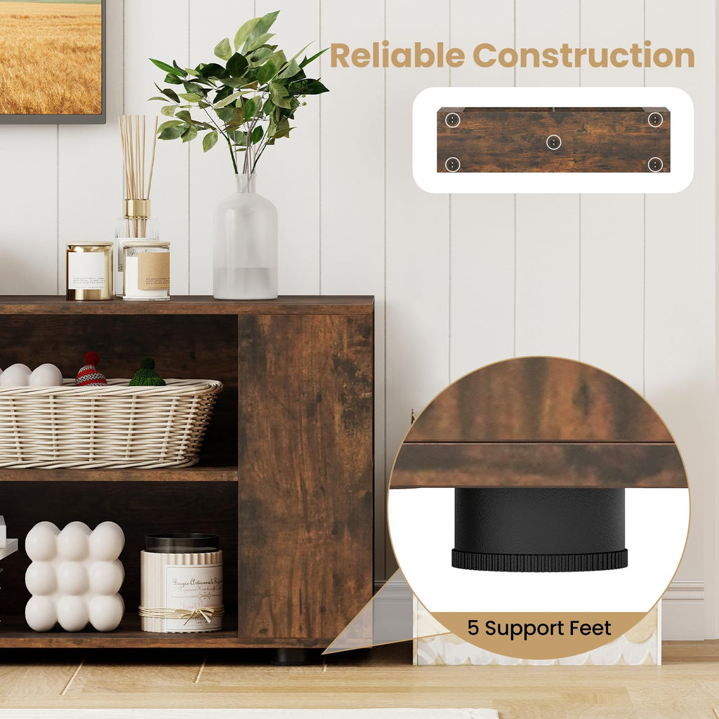 Rustic Brown Wood TV Stand with 8 Open Shelves U597346