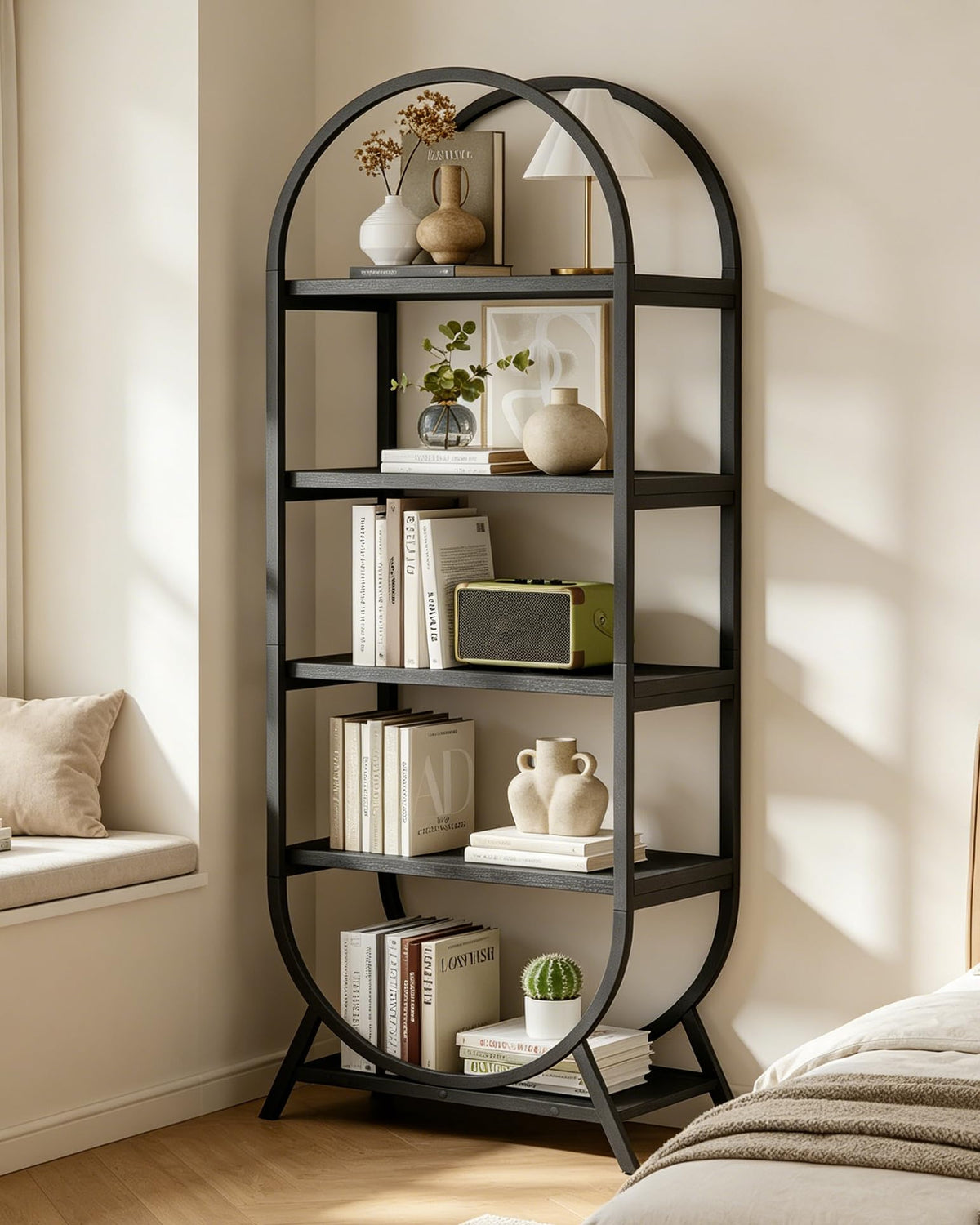 Black 5 Tier Arched Bookshelf A51599