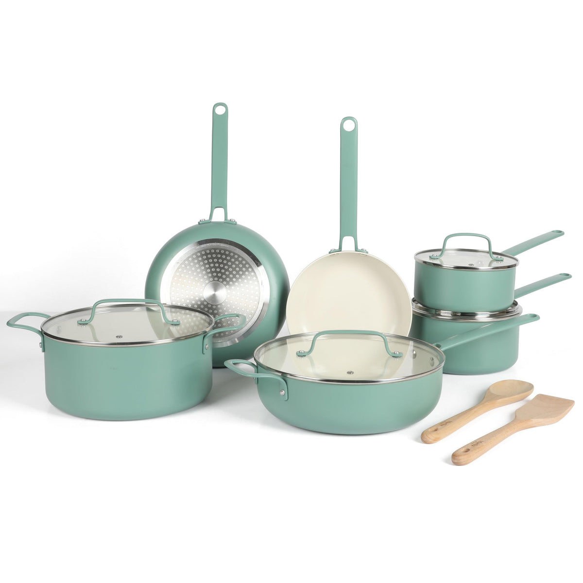 12 Piece Nonstick Ceramic Aluminum Cookware Set Teal A752
