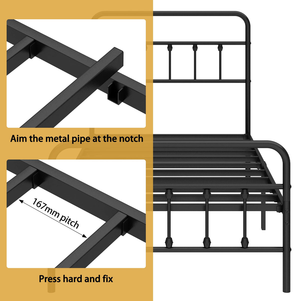 Queen Metal Bed Frame with Victorian Headboard & Footboard O432