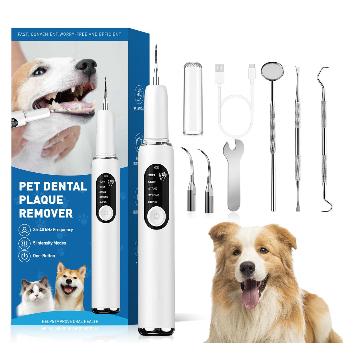 White Dog Teeth Cleaning Kit with LED Light Q258197