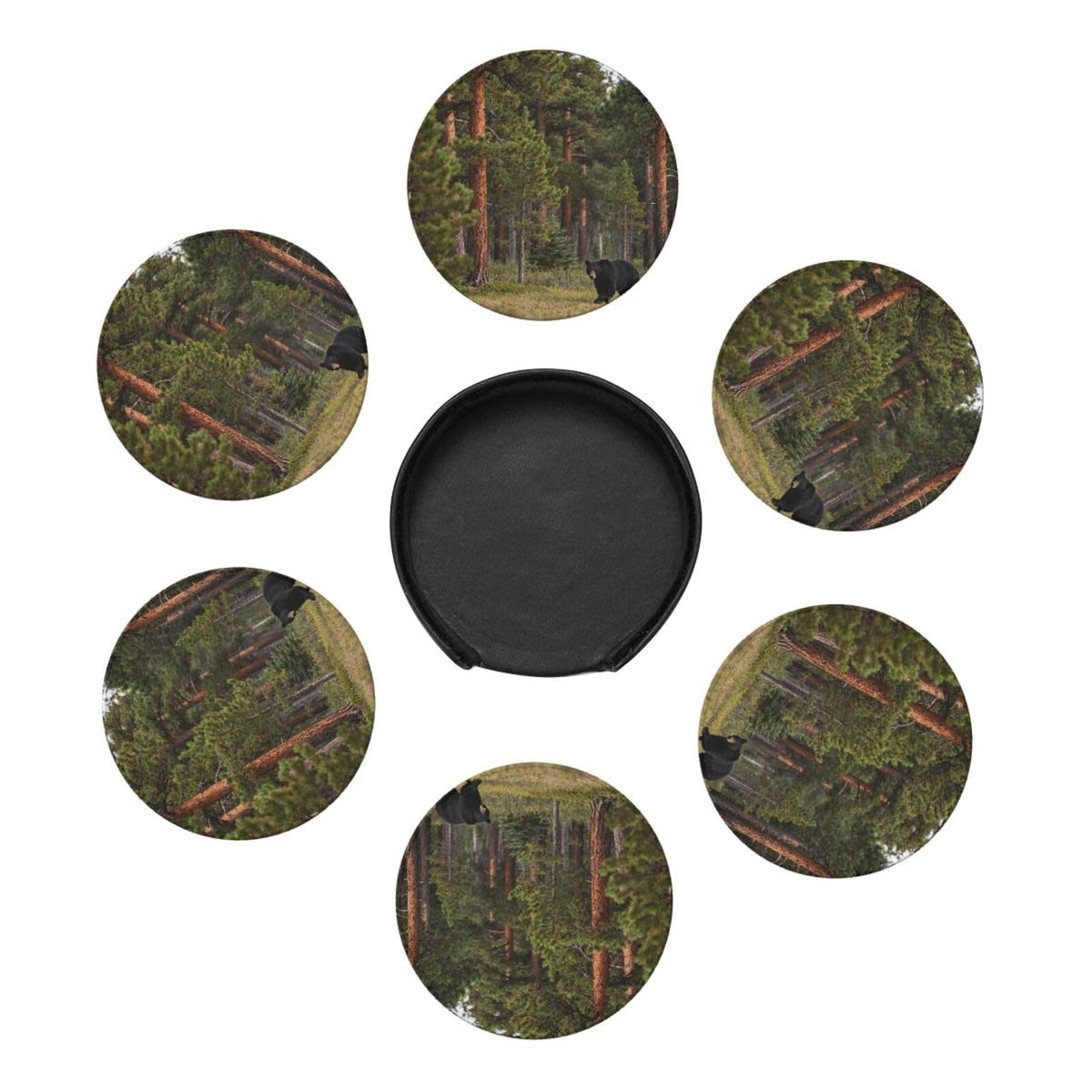 Black Bear Pattern Leather Coasters Set of 6 M886134