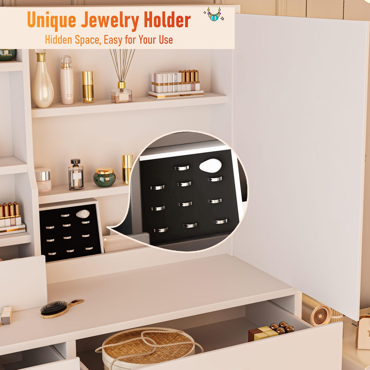 White Makeup Vanity Desk with LED Lights Mirror Z369