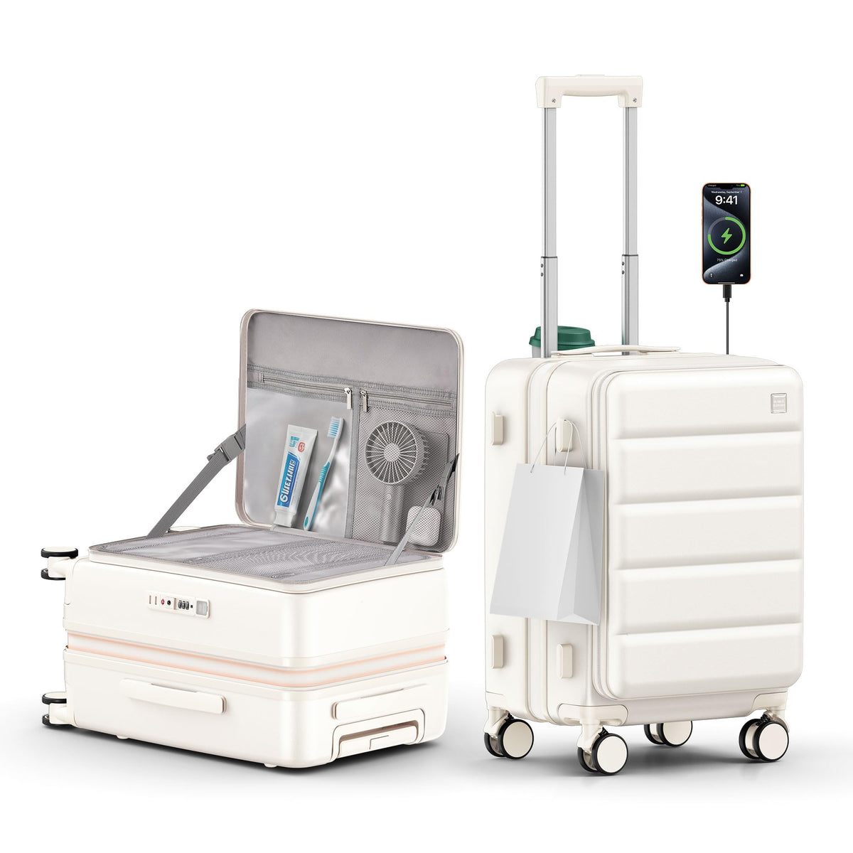 Expandable 20Inch Carry On Hardside Suitcase Milky White D647
