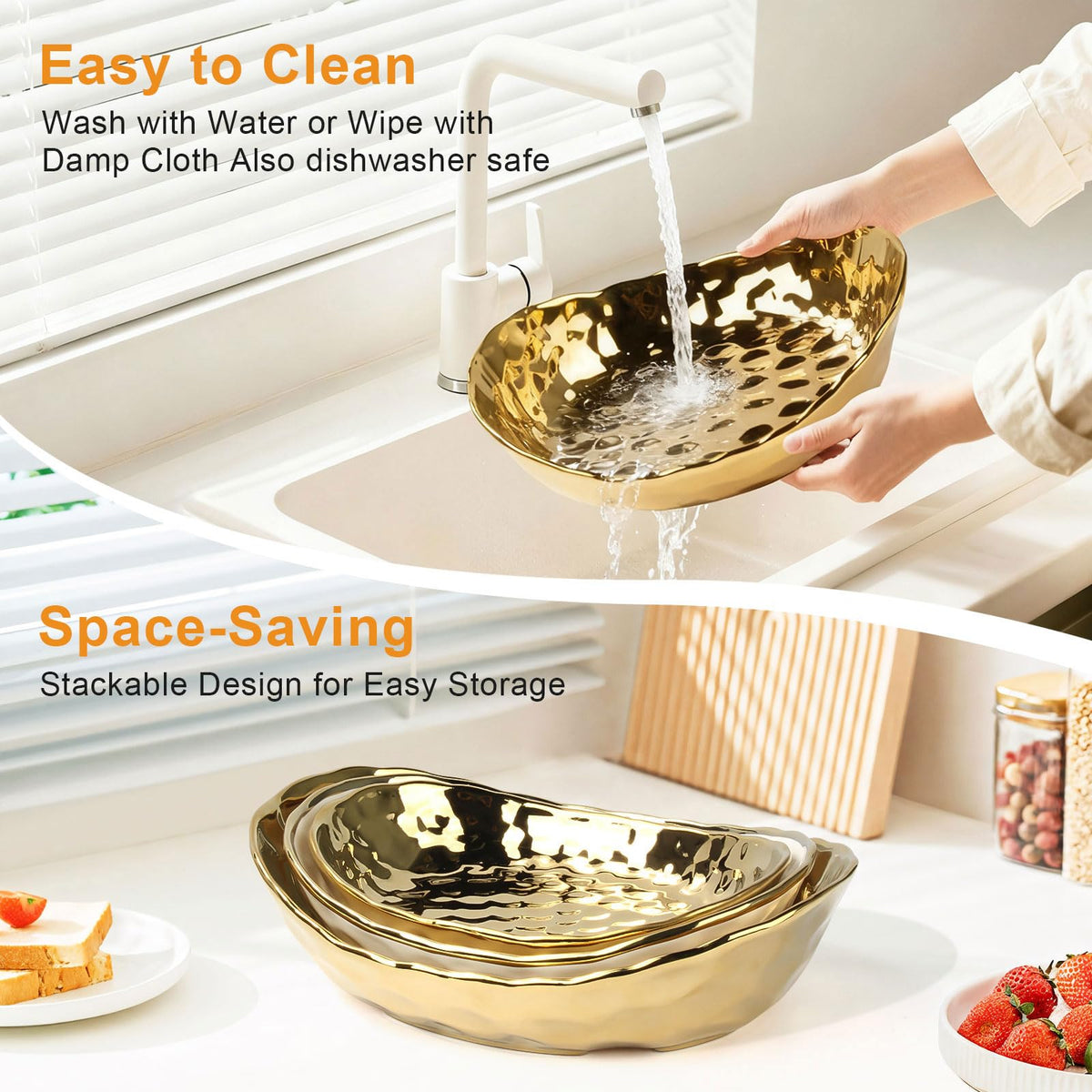 3 Tier Ceramic Fruit Bowl with Metal Stand A3486
