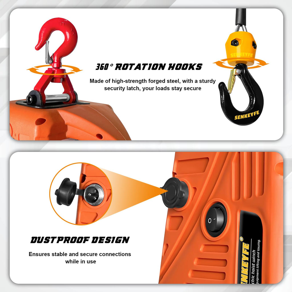 Electric Portable Hoist Winch 1500LBS 110V 25 FT with Lifting Strap L627
