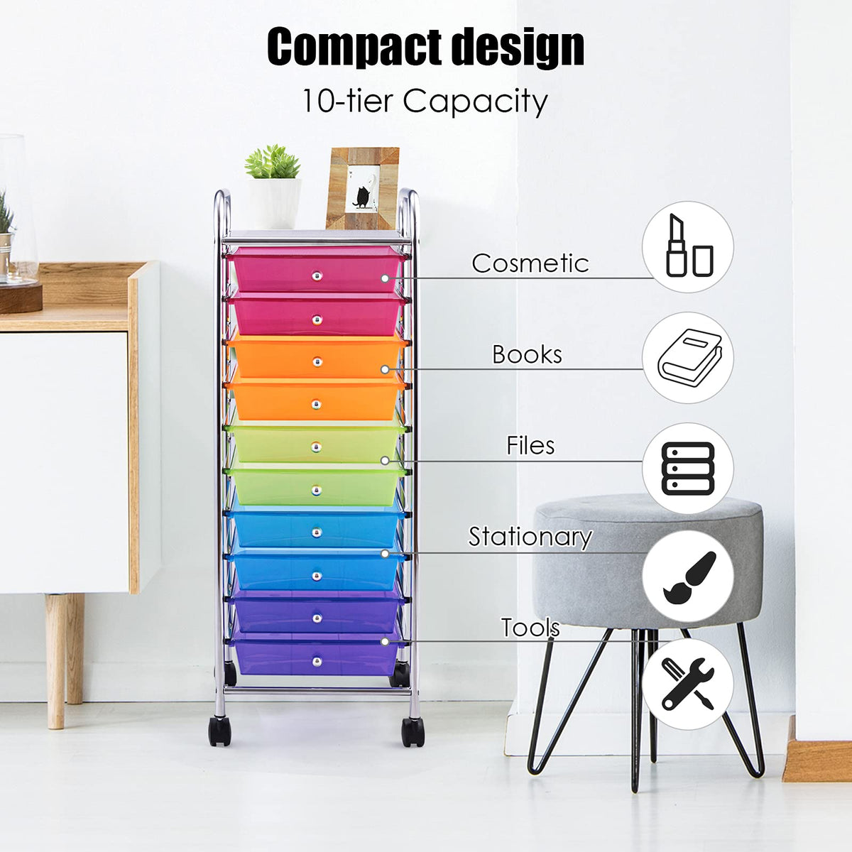 10 Drawer Rolling Storage Cart with Lockable Wheels N19295