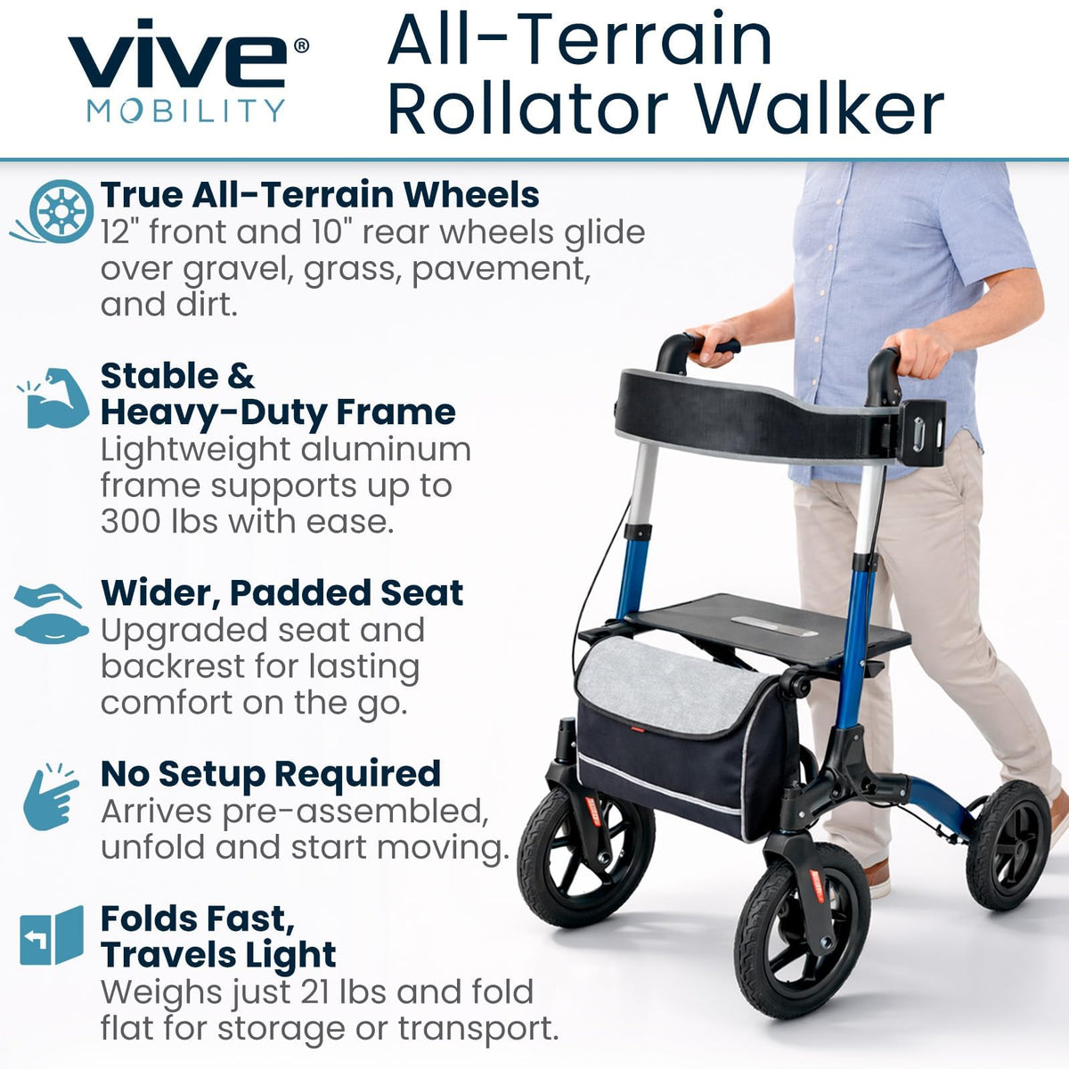 All-Terrain Rollator Walker with 12” Pneumatic Wheels O6073