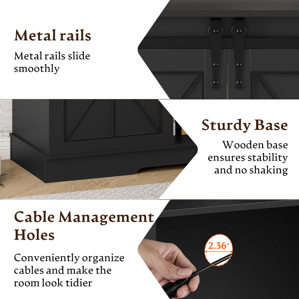 Black TV Stand with Sliding Barn Doors P6964