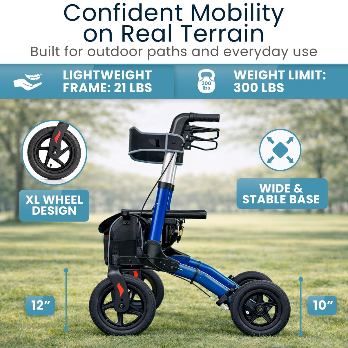 All-Terrain Rollator Walker with 12” Pneumatic Wheels O6073
