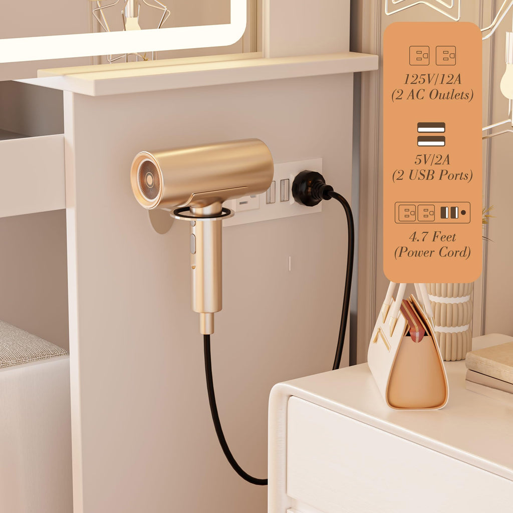 White Makeup Vanity Desk with LED Lights Mirror Z369