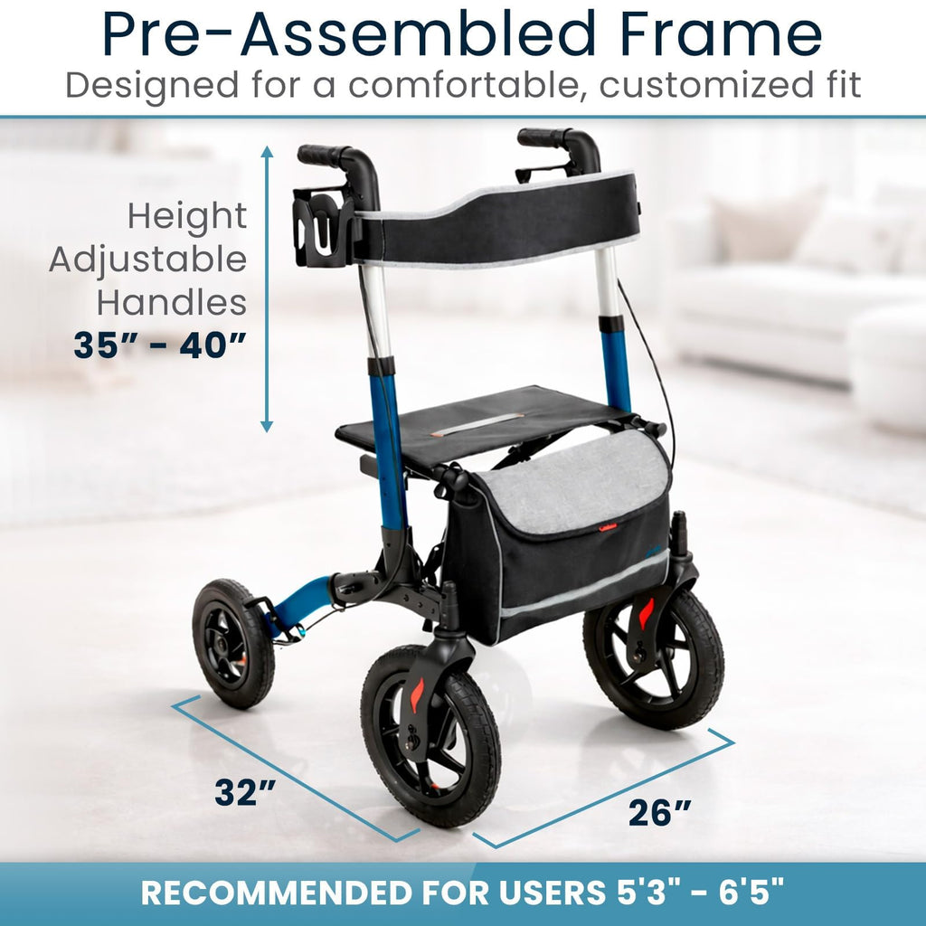 All-Terrain Rollator Walker with 12” Pneumatic Wheels O6073