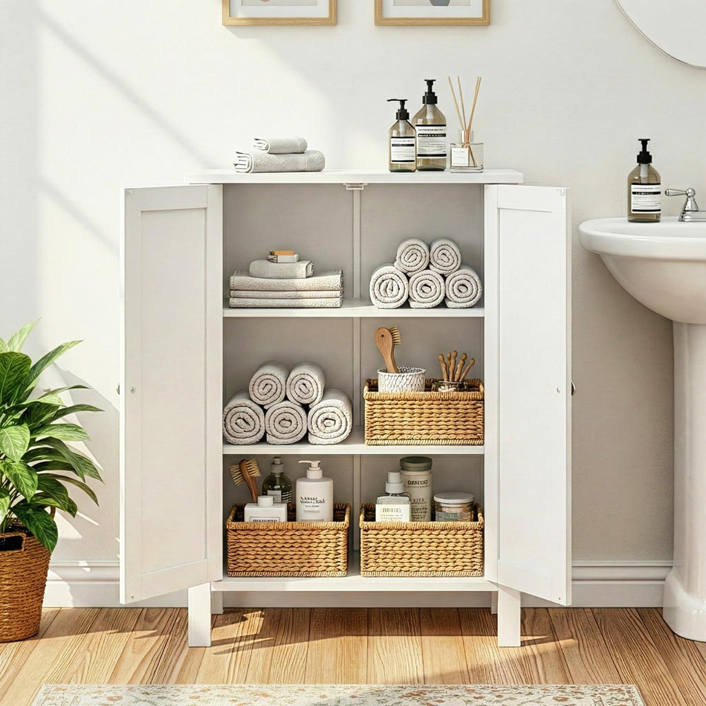 White Free Standing Bathroom Cabinet with Adjustable Shelf L315032