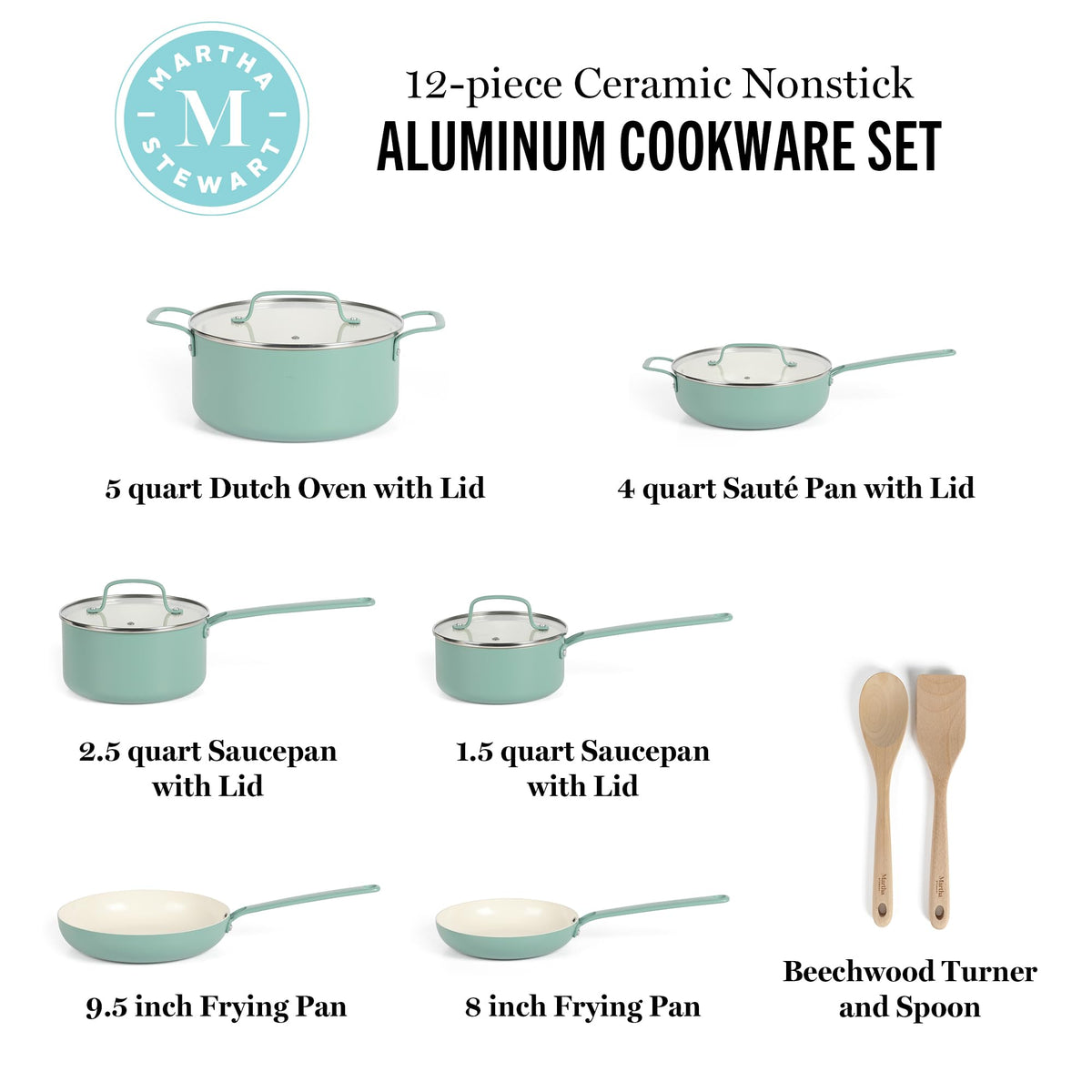 12 Piece Nonstick Ceramic Aluminum Cookware Set Teal A752