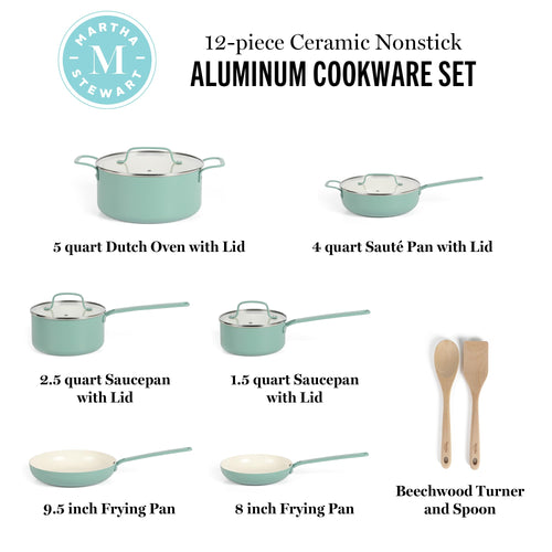 12 Piece Nonstick Ceramic Aluminum Cookware Set Teal A752