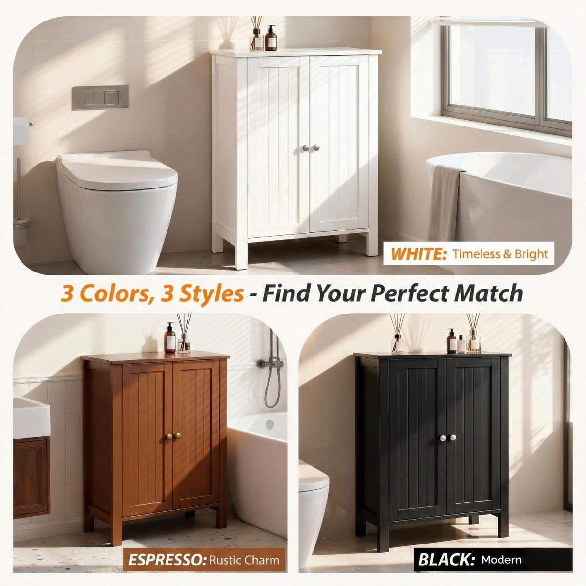 White Free Standing Bathroom Cabinet with Adjustable Shelf L315032