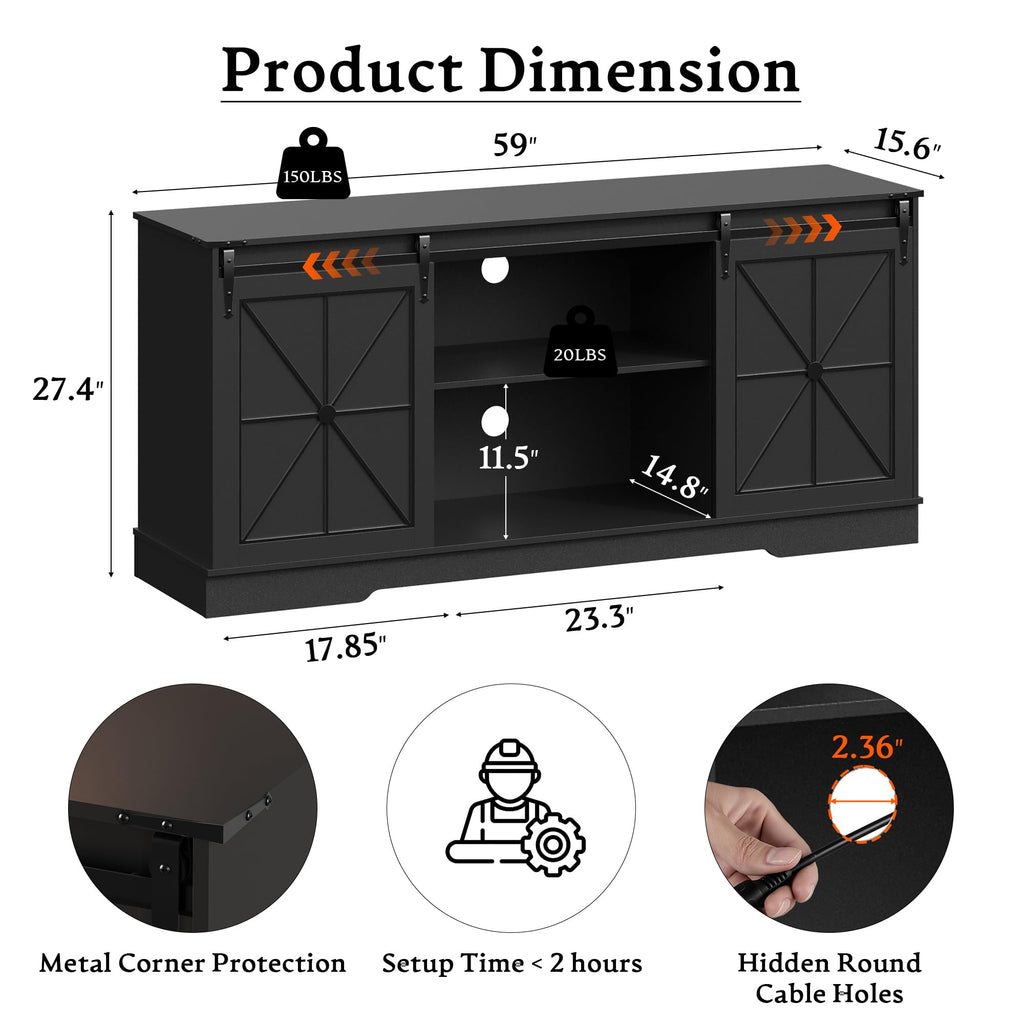 Black TV Stand with Sliding Barn Doors P6964