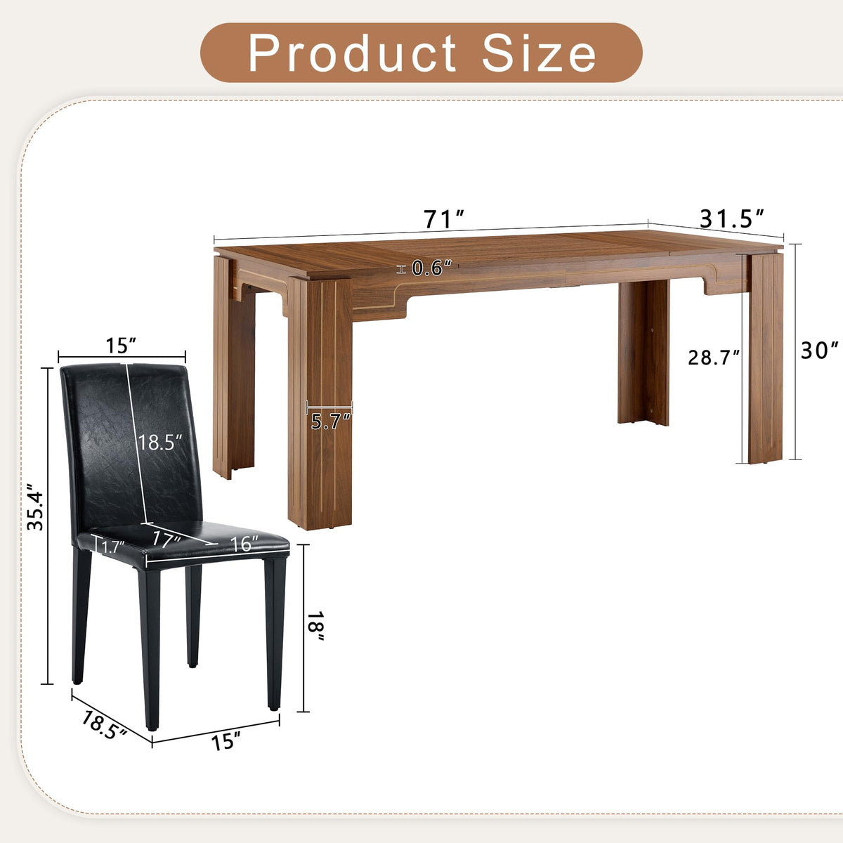 9 Piece Walnut Wood Grain Dining Table Set with 8 Black Chairs O82167