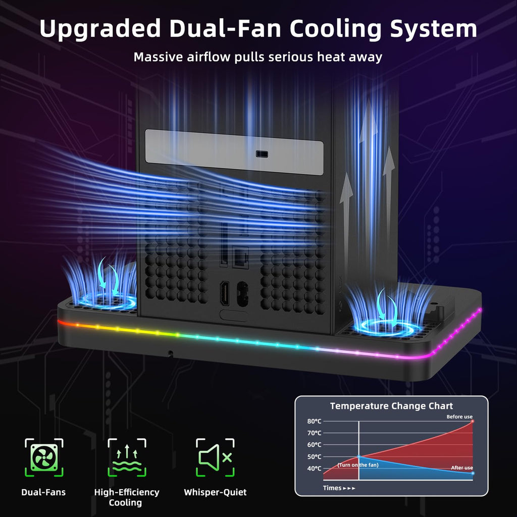 Black Cooling Fan Charging Stand with 3 USB Ports C33711
