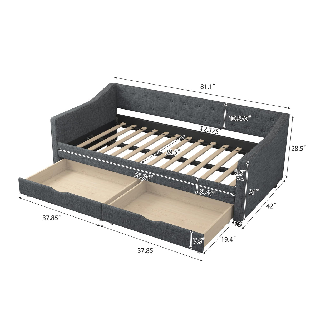Upholstered Twin Size Daybed with Drawers L29392