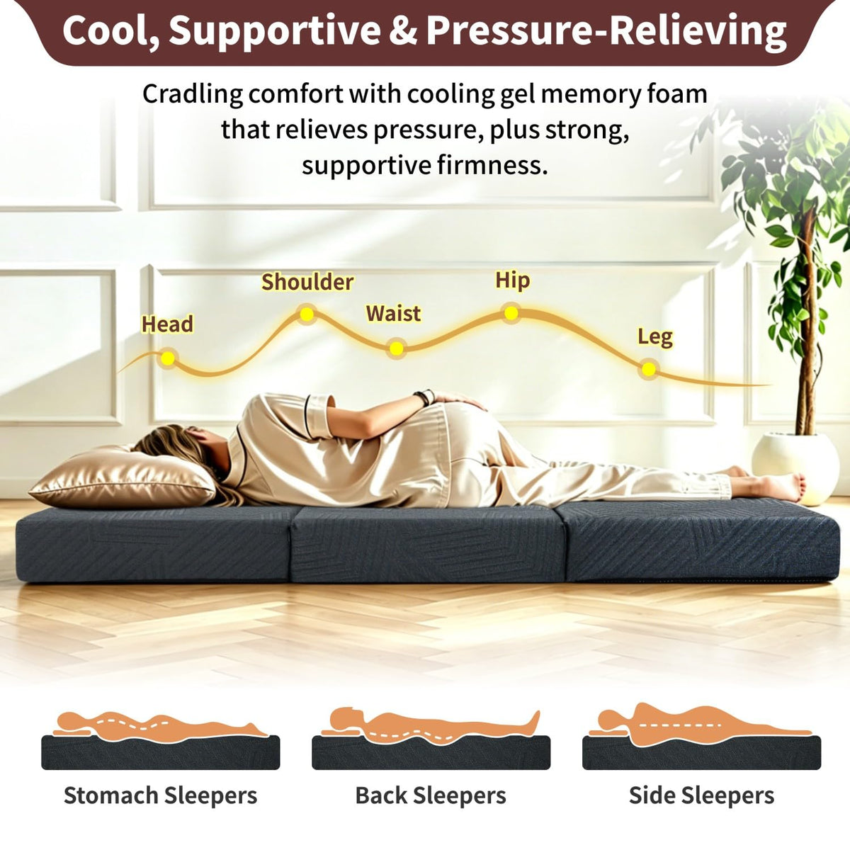 6 Inch Cooling Gel Memory Foam Trifold Mattress with Ice Silk Cover Y16924