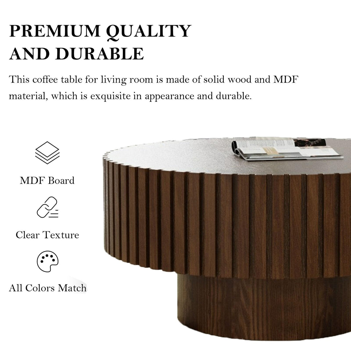 Round Fluted Drum Coffee Table with Pedestal Base S554414