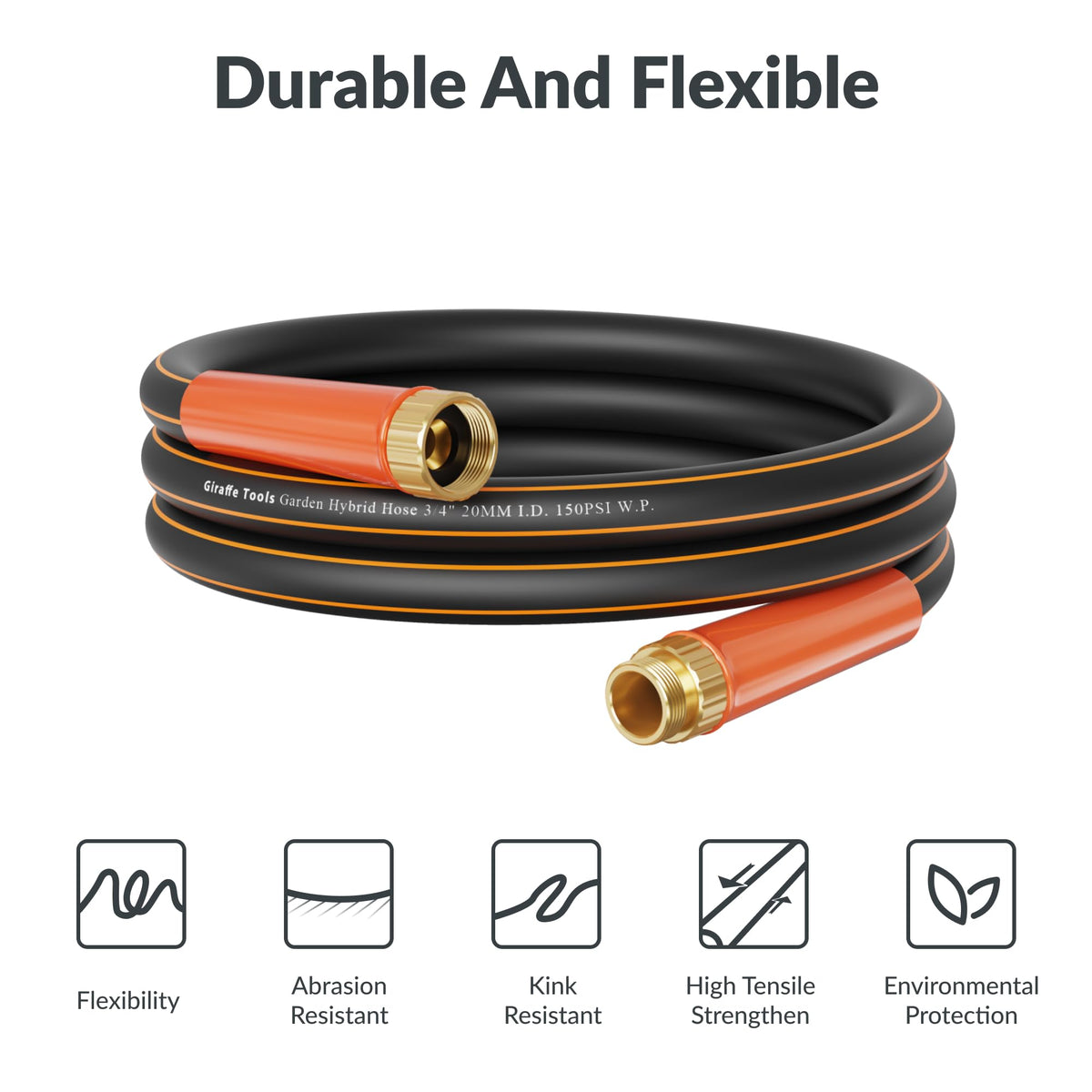 Garden Hose 25ft x 3/4" Heavy Duty Hybrid Lightweight V66606