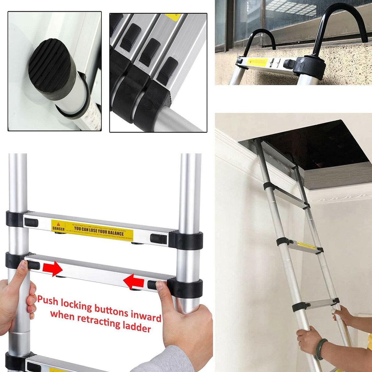 20.34 FT Aluminum Telescoping Extension Ladder 330lbs Capacity S123986