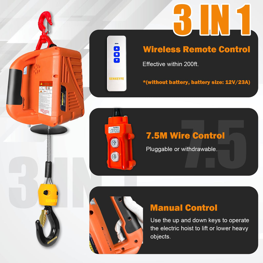Electric Portable Hoist Winch 1500LBS 110V 25 FT with Lifting Strap L627