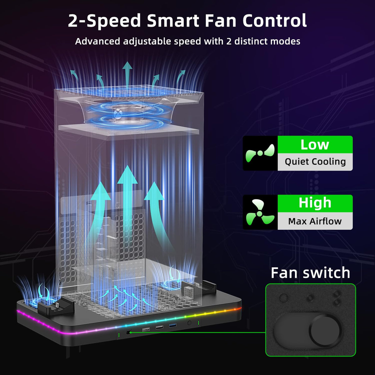 Black Cooling Fan Charging Stand with 3 USB Ports C33711