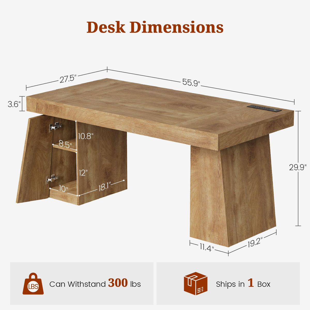 55.9" Executive Desk with Storage & Power Outlets H7333