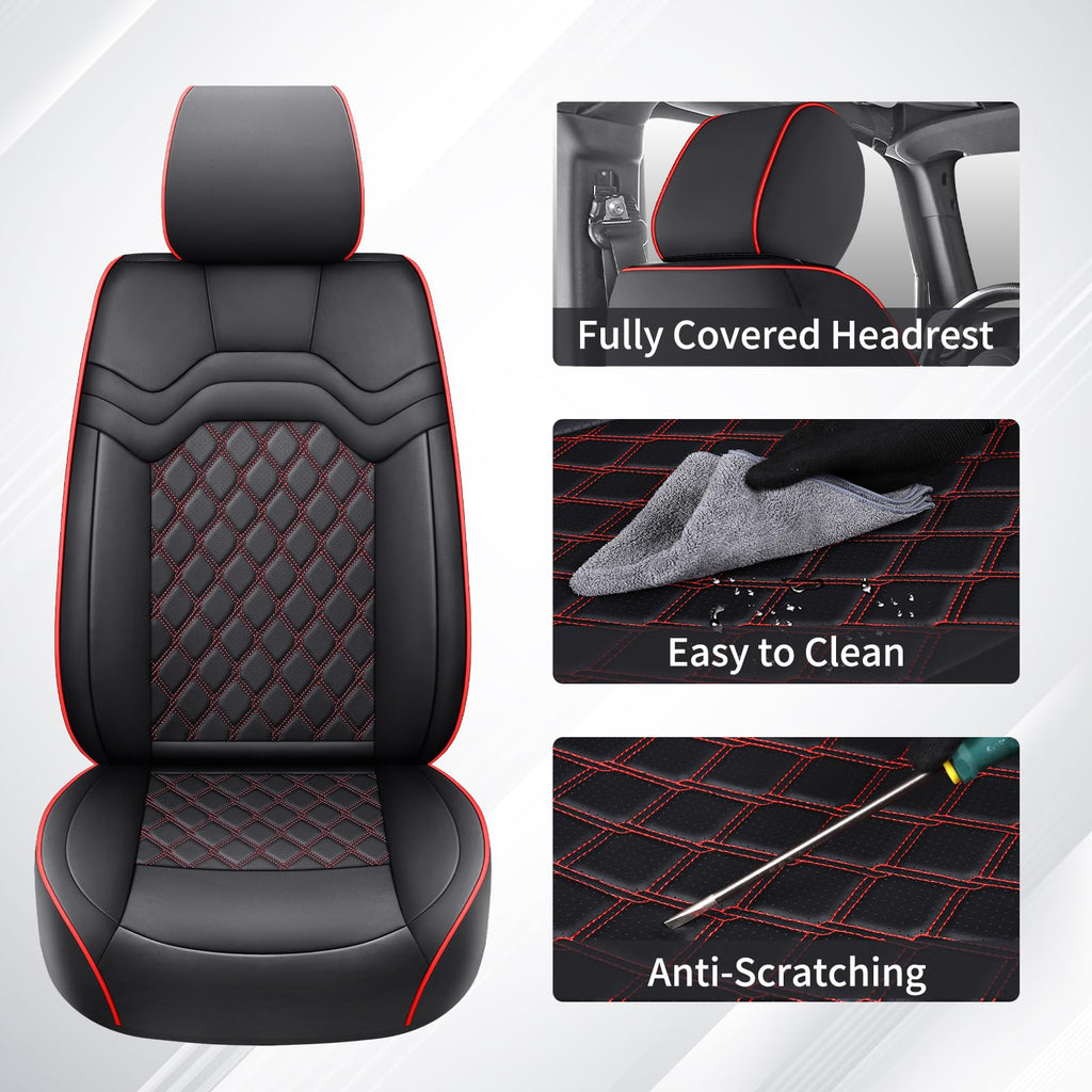 Waterproof Leather Seat Covers Full Set Black Red W980
