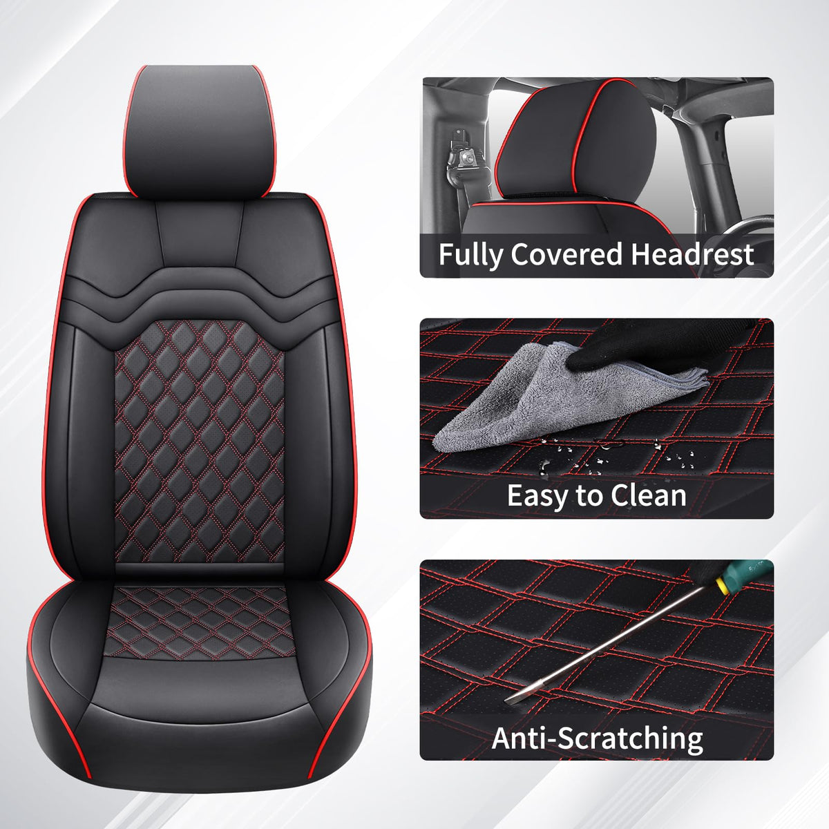 Waterproof Leather Seat Covers Full Set Black Red W980