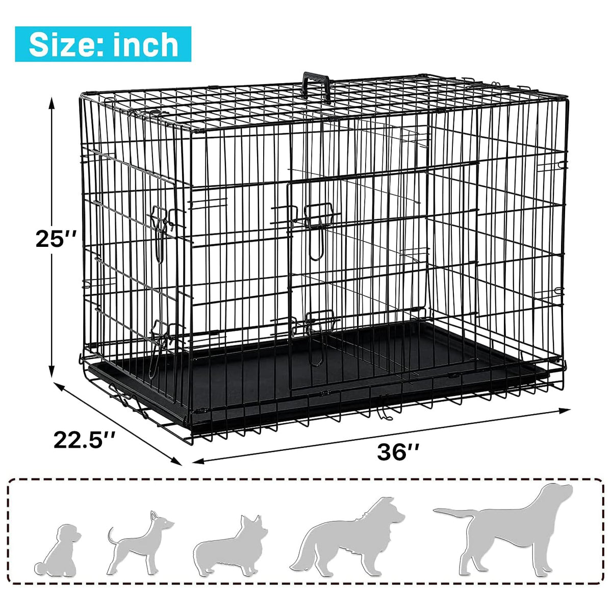 Folding Metal Dog Crate with Tray & Divider F19199