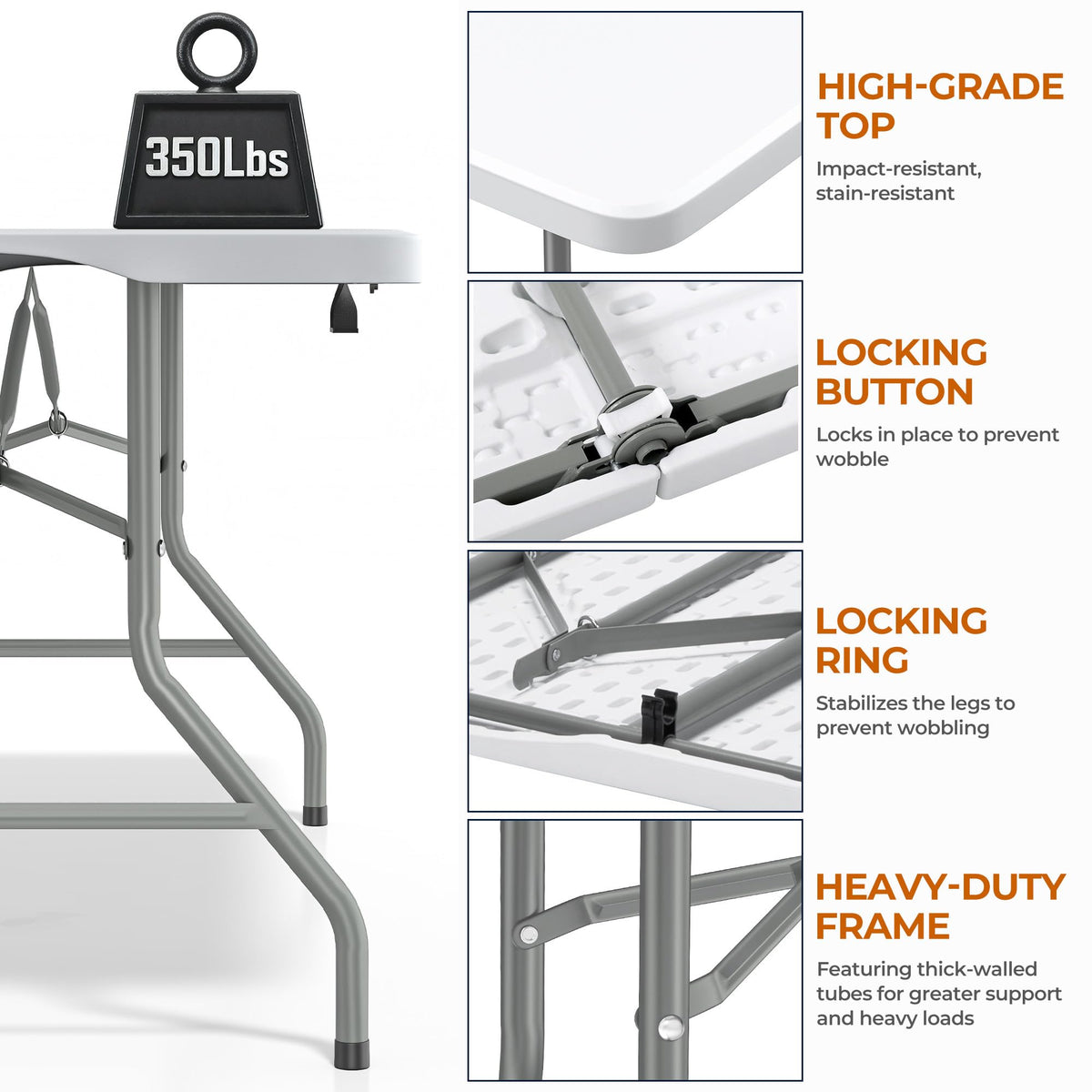6ft Heavy Duty Folding Table White V2513