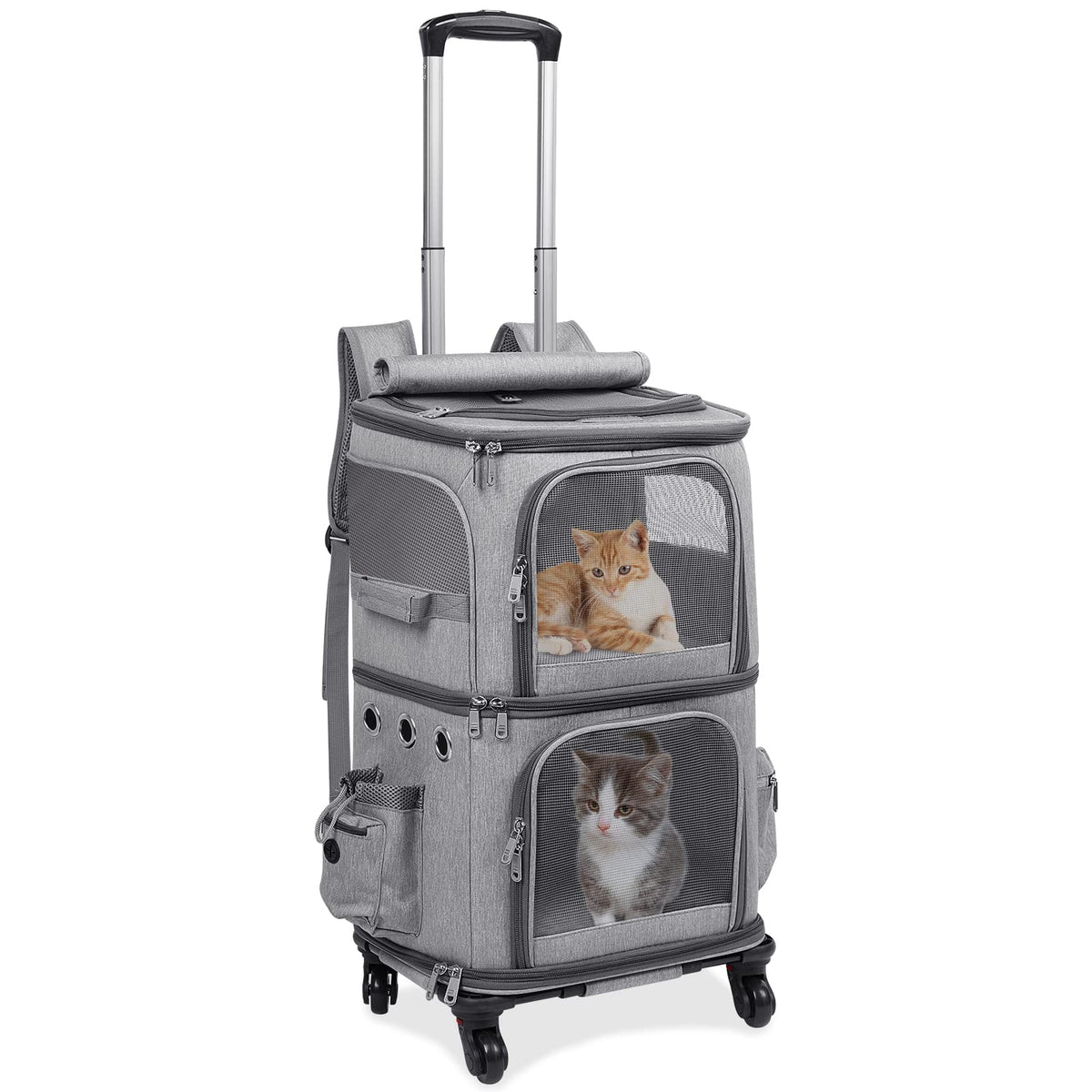 Double-Compartment Cat Backpack Carrier with Wheels Y981