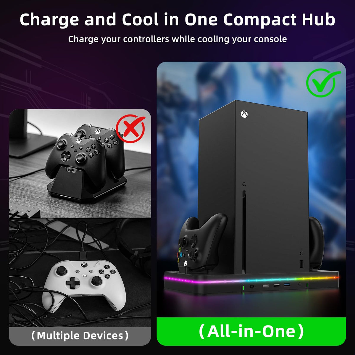 Black Cooling Fan Charging Stand with 3 USB Ports C33711