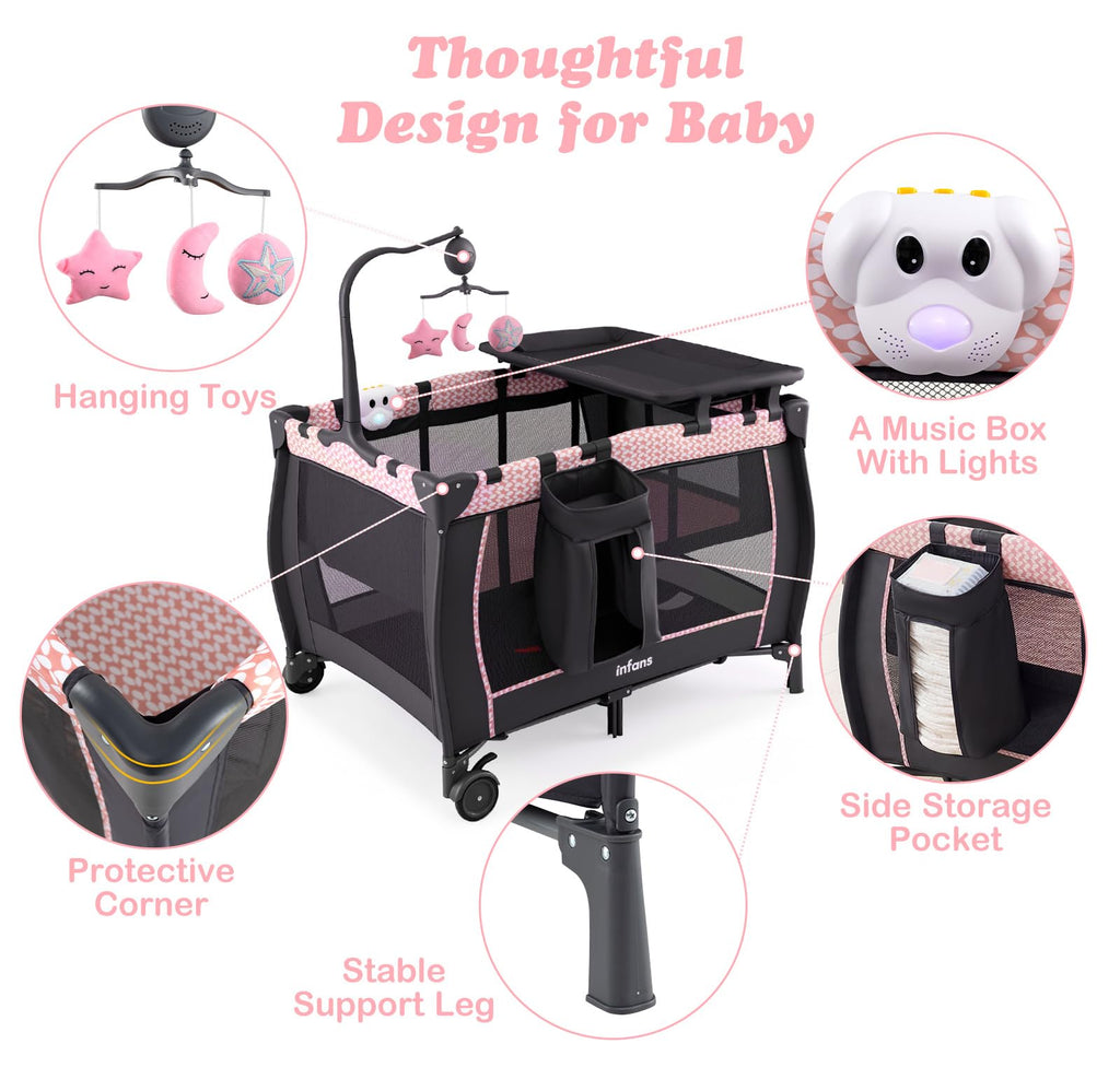 3 in 1 Pack and Play with Bassinet, Changing Table, Storage C579