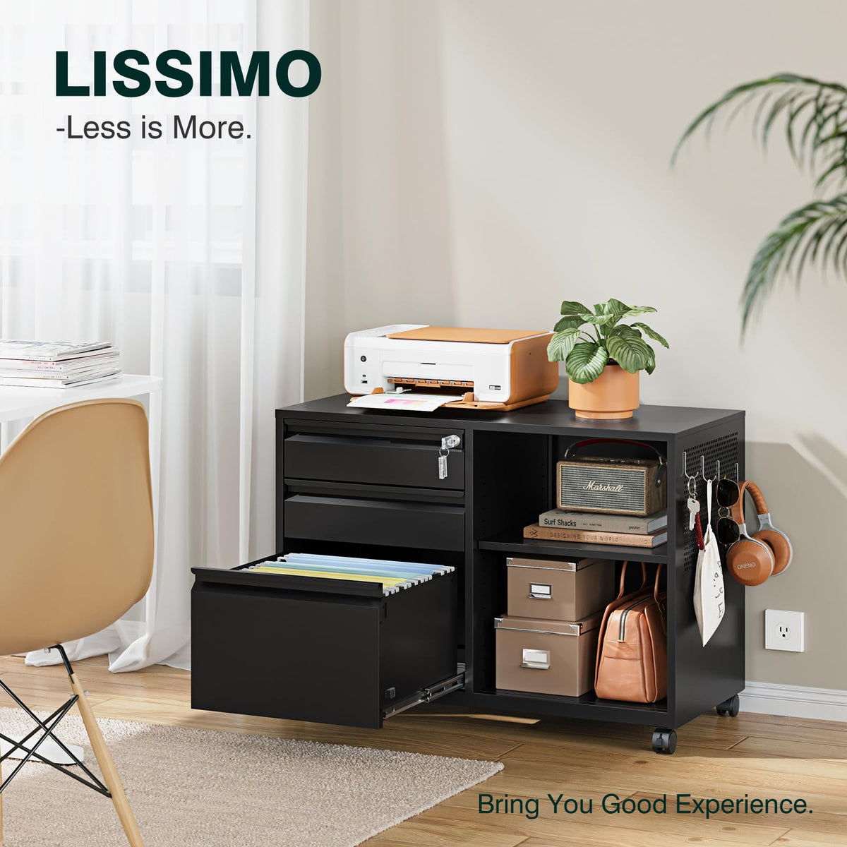 3 Drawer Metal File Cabinet with Lock and Shelves U728