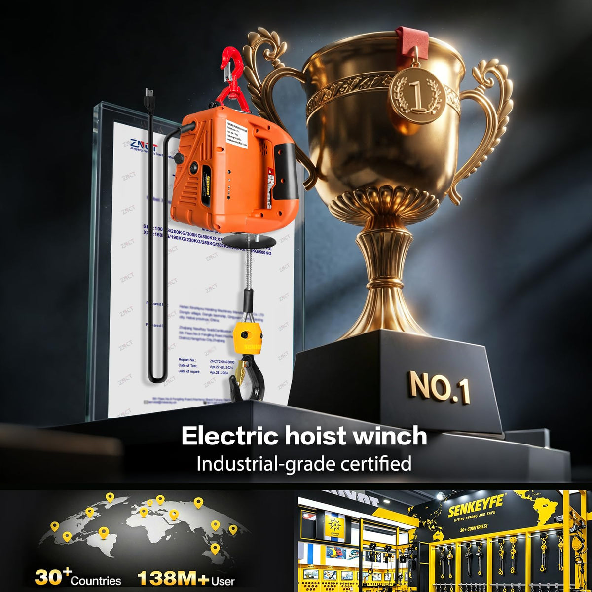 Electric Portable Hoist Winch 1500LBS 110V 25 FT with Lifting Strap L627