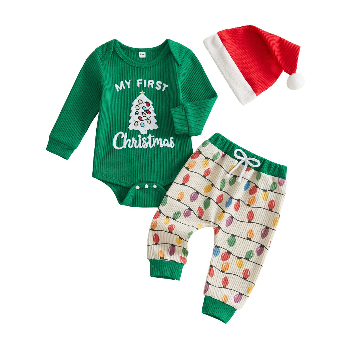 Christmas Baby Boy Outfit Romper Pants Hat Set 0-12M C28706