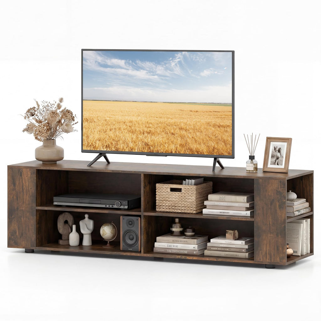 Rustic Brown Wood TV Stand with 8 Open Shelves U597346